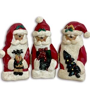 Santa Claus Trio Hinged Hand Made Vintage 1998 Panel Figurine Set Holiday Decor